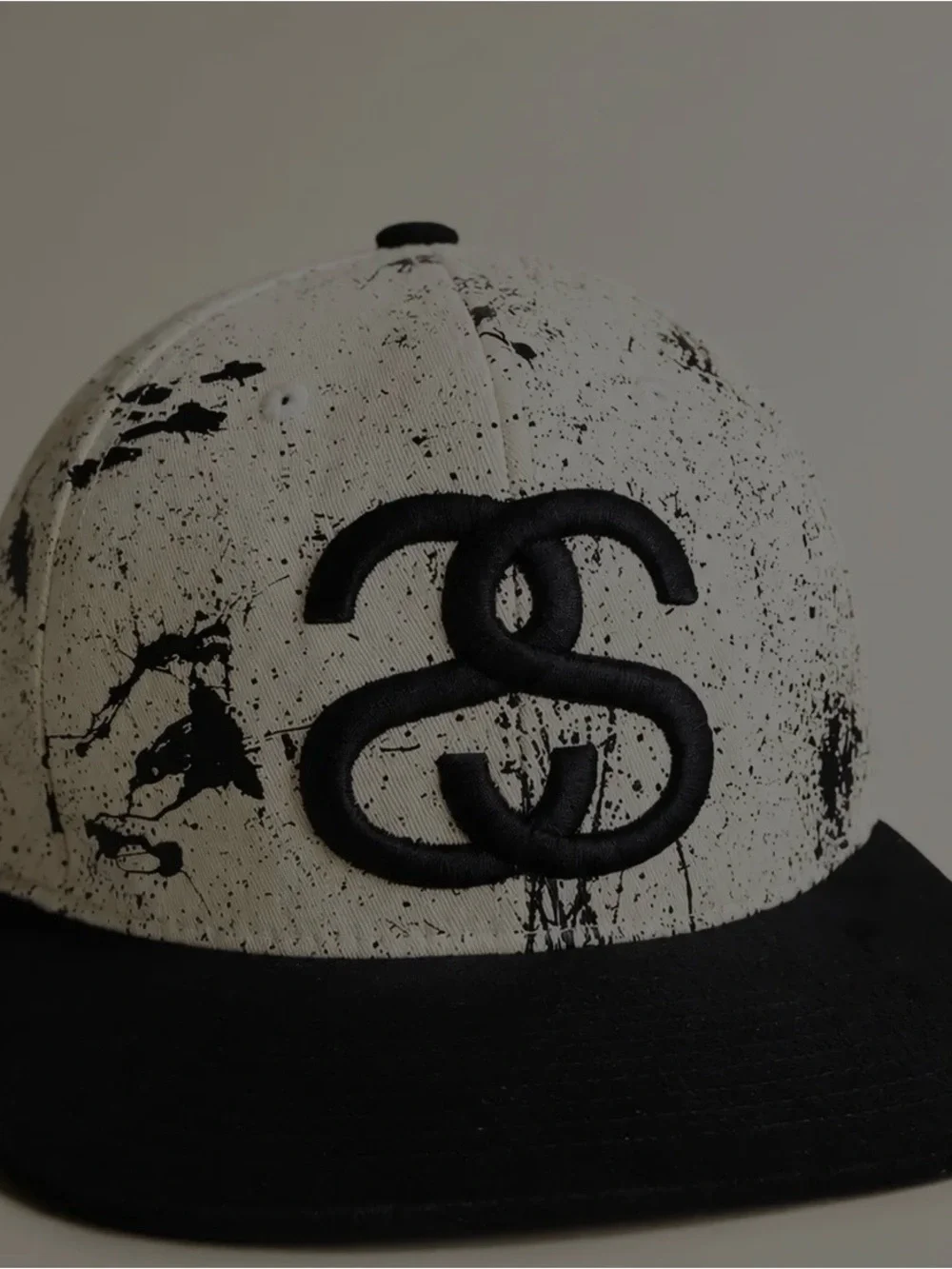 Rare STUSSY Black & White Snapback Hat with Interlocking Logo